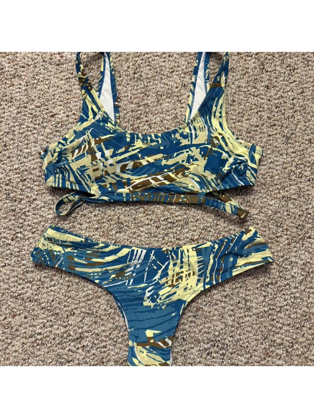 Volcom ocean lend a palm teal/yellow bikini set